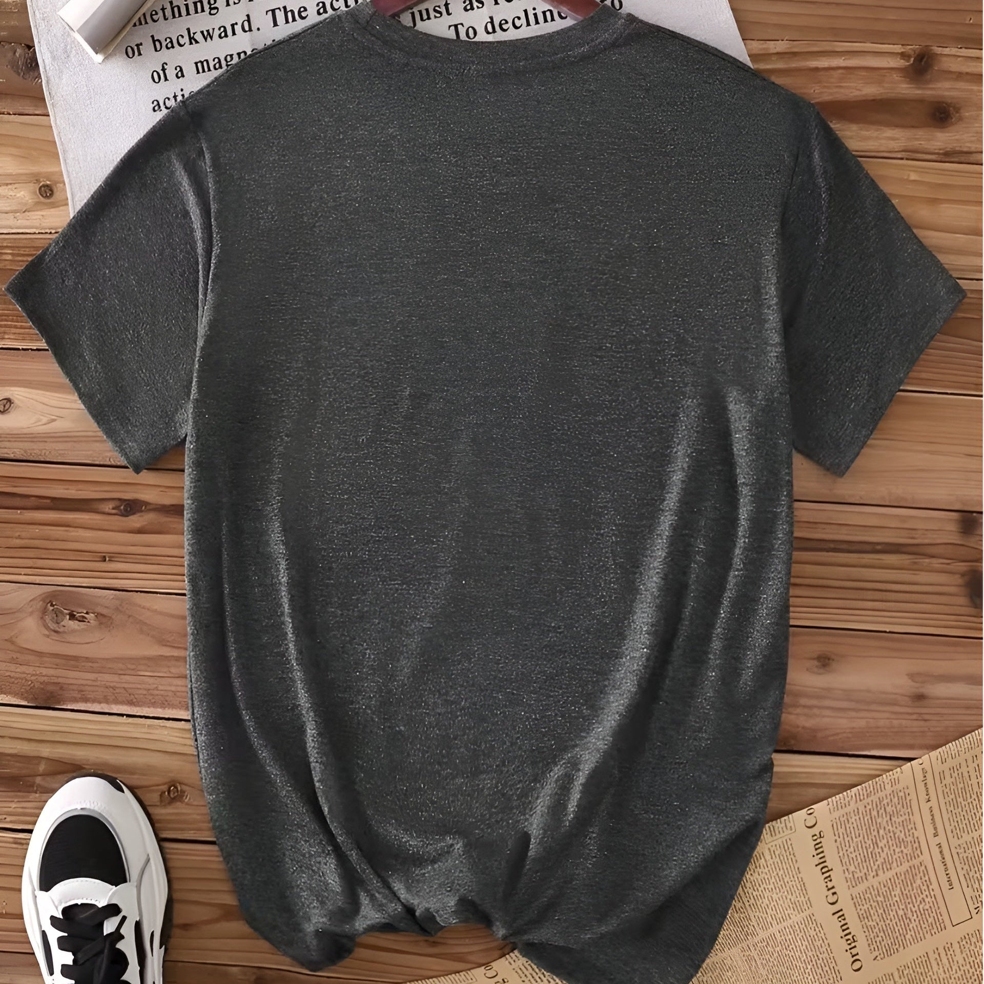 Back view grey faith t‑shirt with inspirational Bible verse and flowers