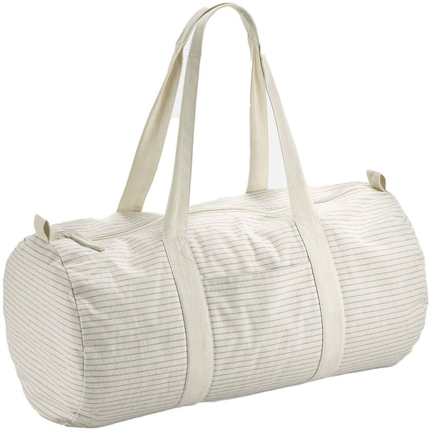 Boho barrel bag with zipper – sustainable striped cotton design