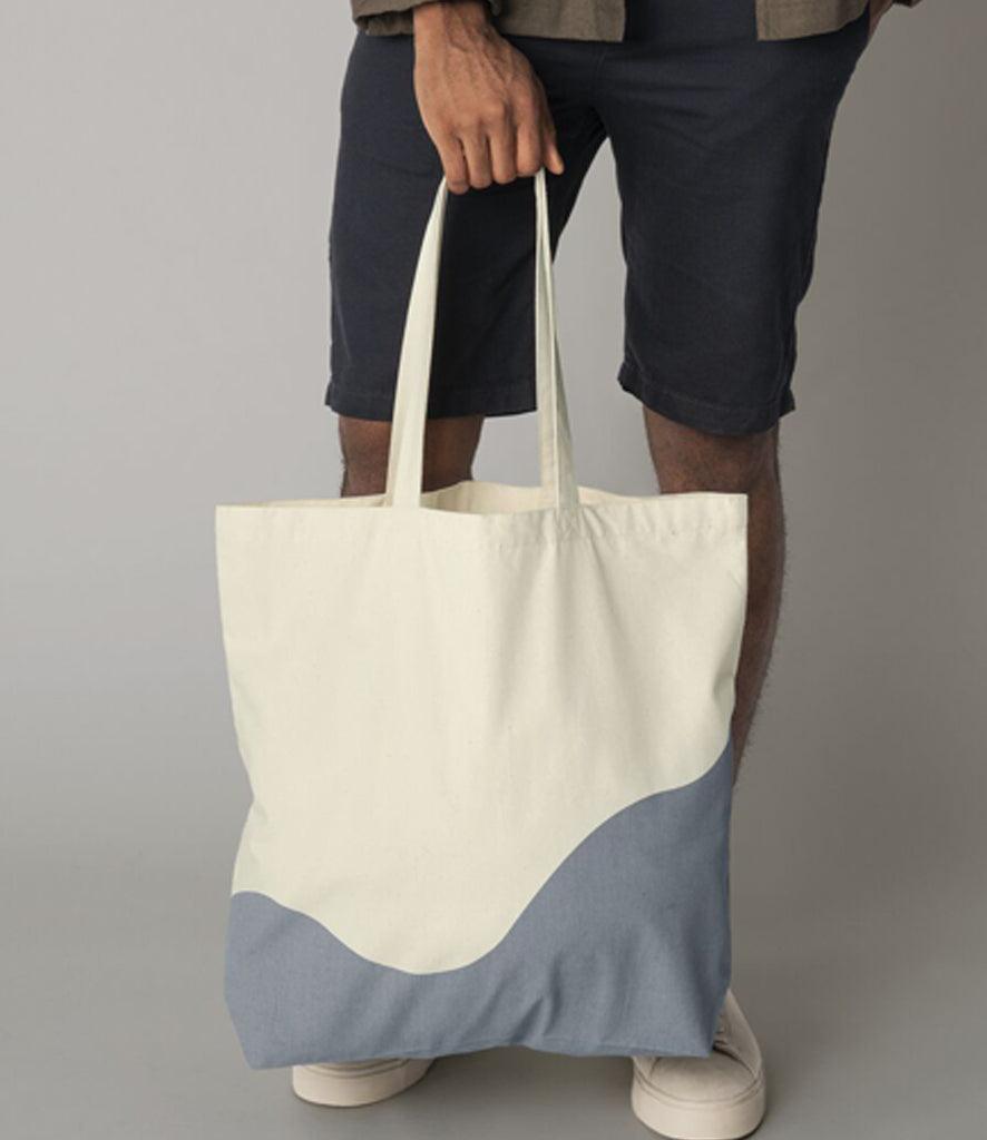 Organic cotton handbag with long straps and boho wave pattern