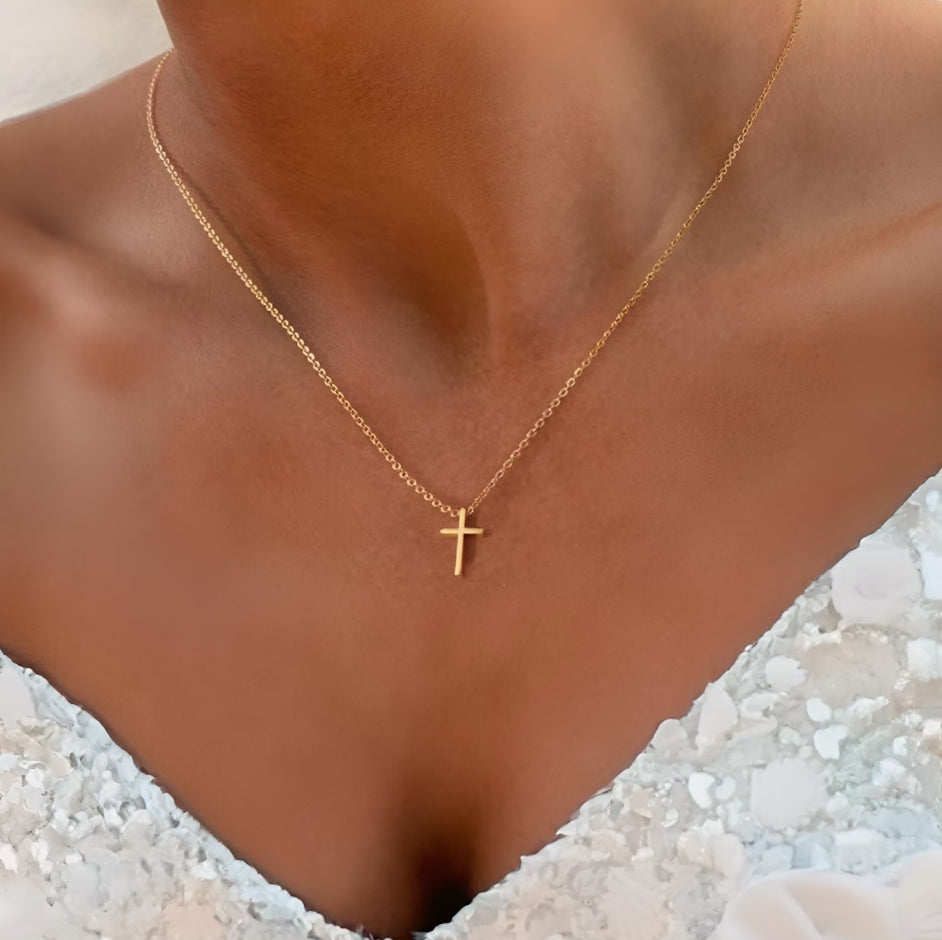 Dainty 14K Gold Cross Necklace – Waterproof Christian Jewelry (Gift Box)