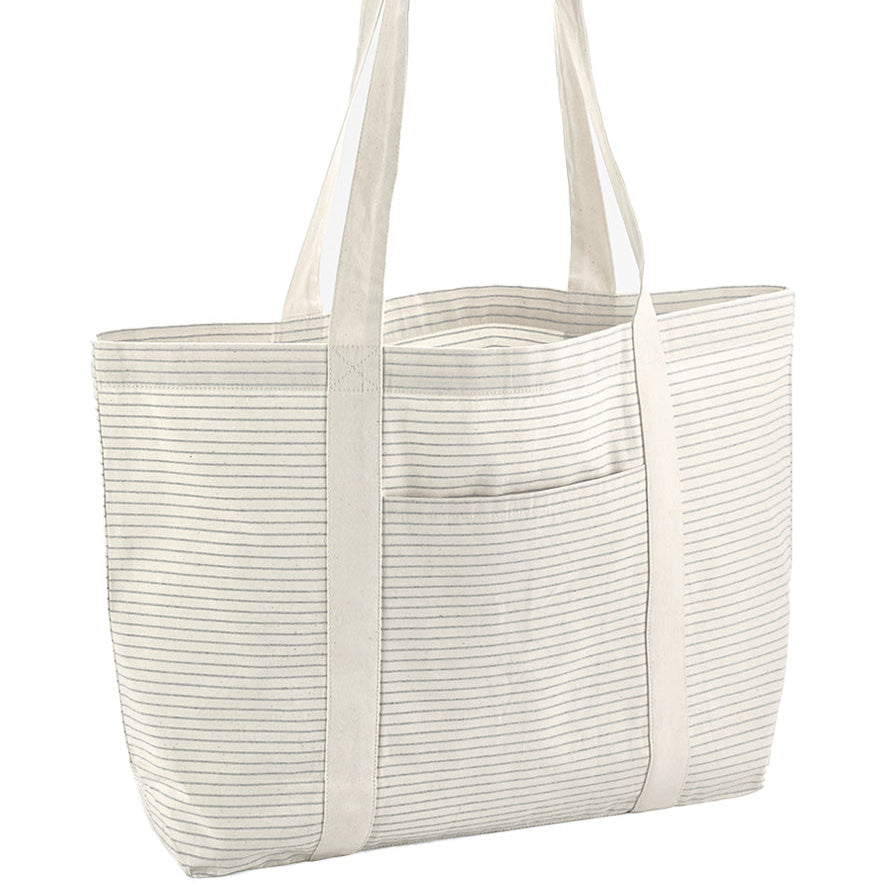 Eco-friendly striped cotton tote – boho design with front pocket
