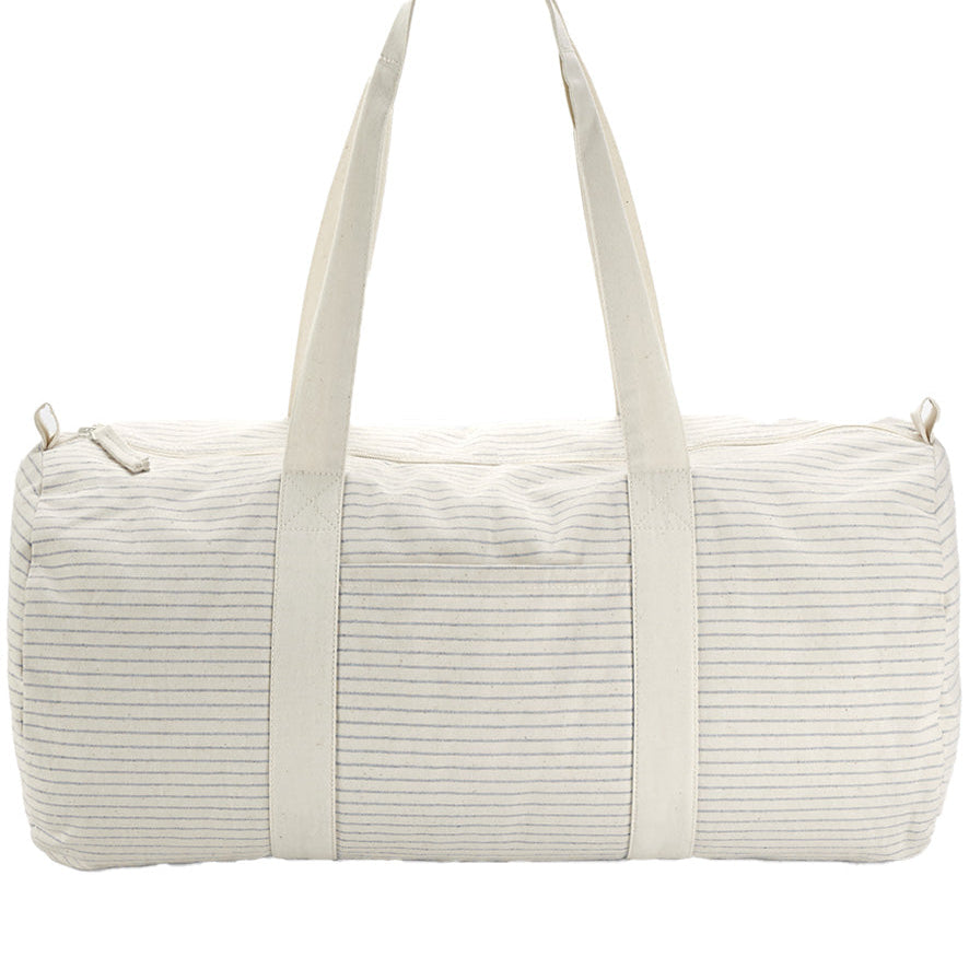 Striped organic cotton barrel bag with zip – boho eco tote