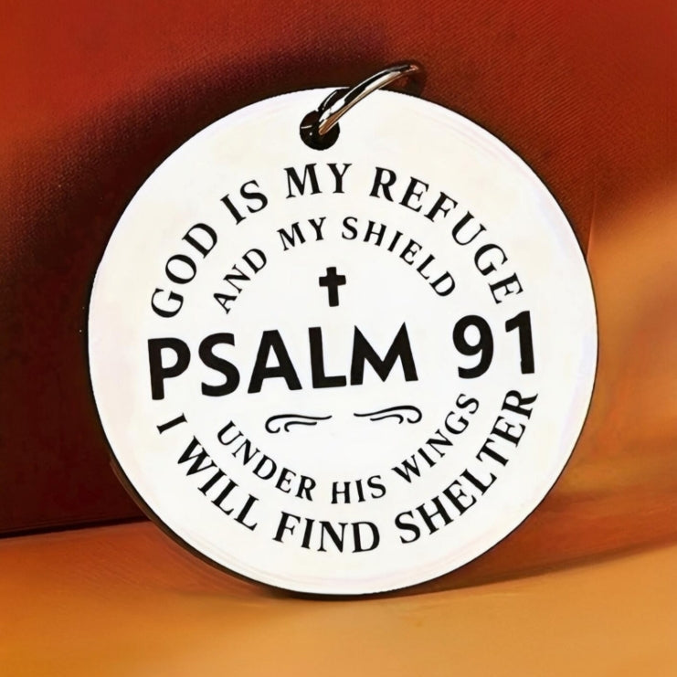Psalm 91 Keychain – Stainless Steel Bible Verse Keyring (Gift Box)